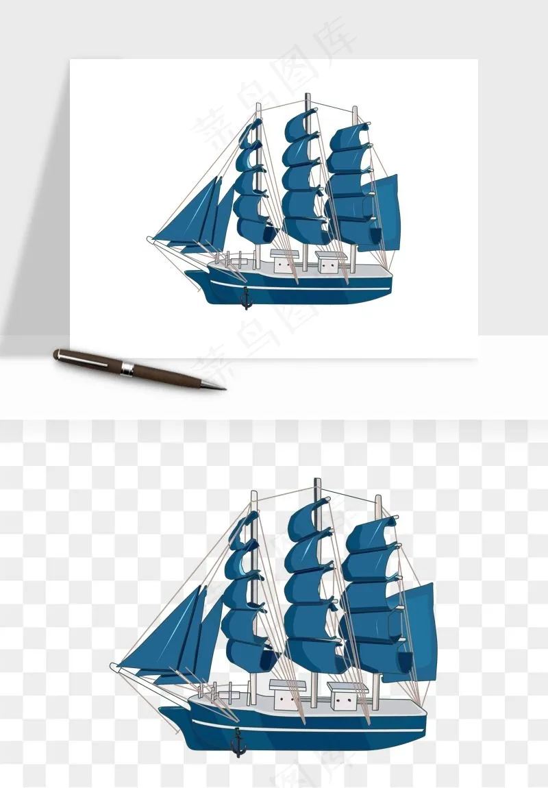 手绘航行帆船png免抠