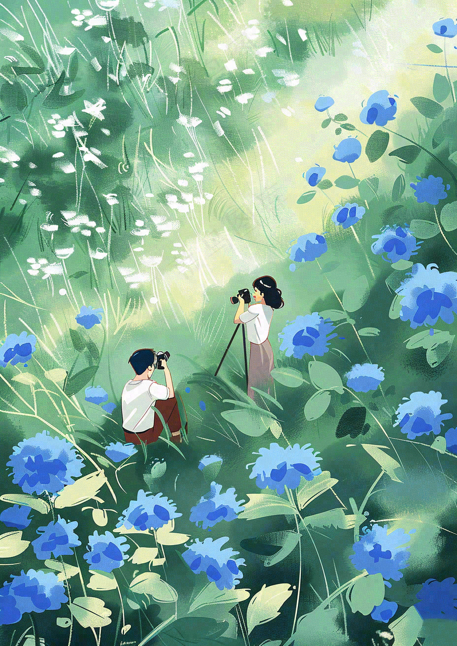 春夏草坪花丛摄影小清新唯美浪漫立春春分情人节插画背景