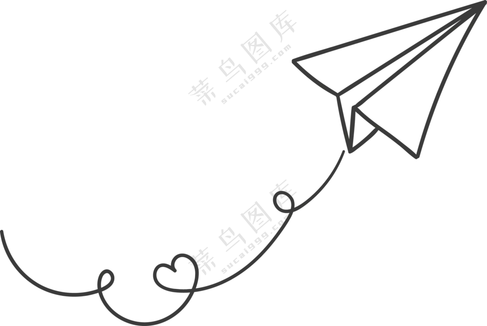手绘曲线装饰的纸飞机免抠图片素材