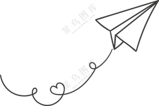 手绘曲线装饰的纸飞机免抠图片素材