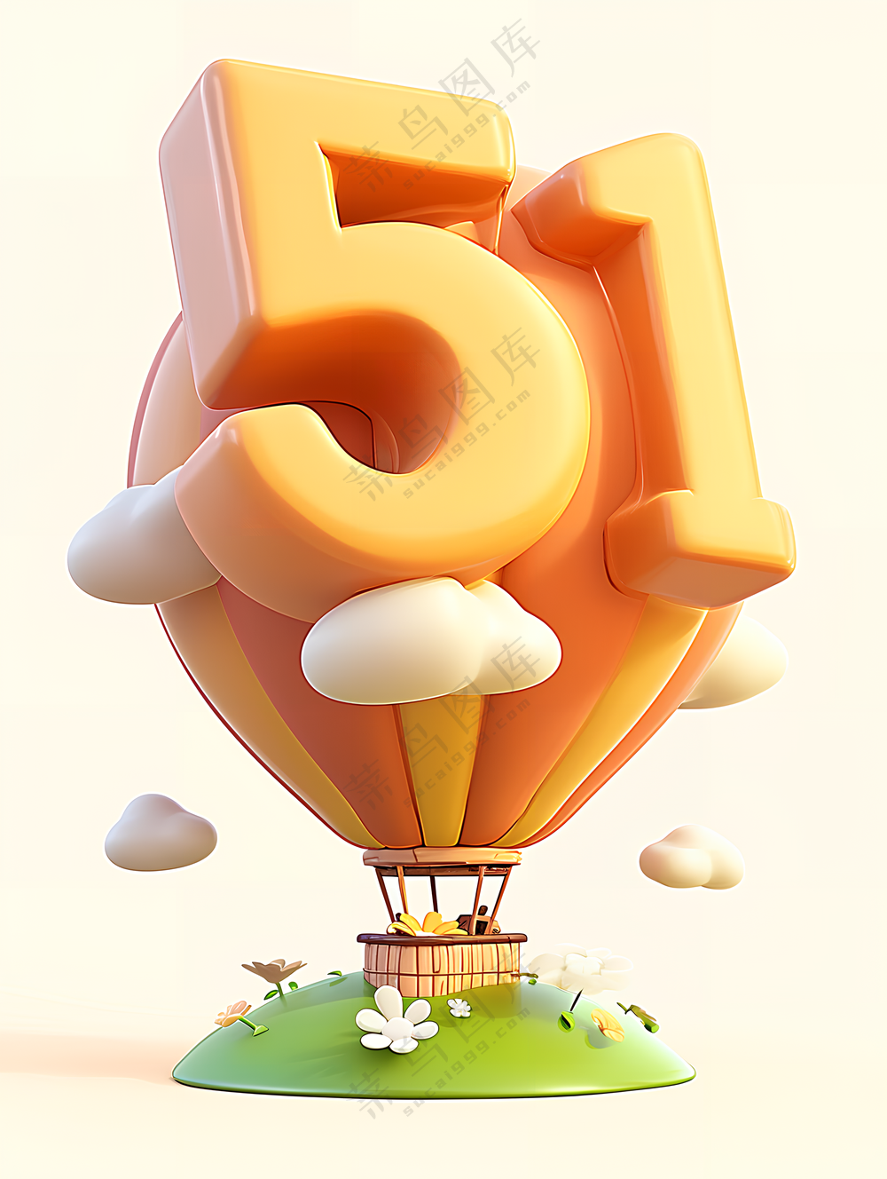 51艺术字在热气球上3D卡通素材