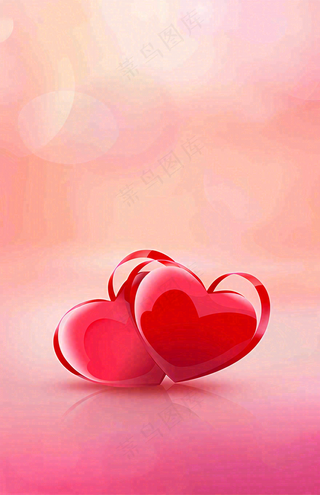 红色爱心粉色光圈立体插画情人节七夕背景