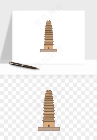 国潮高塔古塔楼建筑png免抠