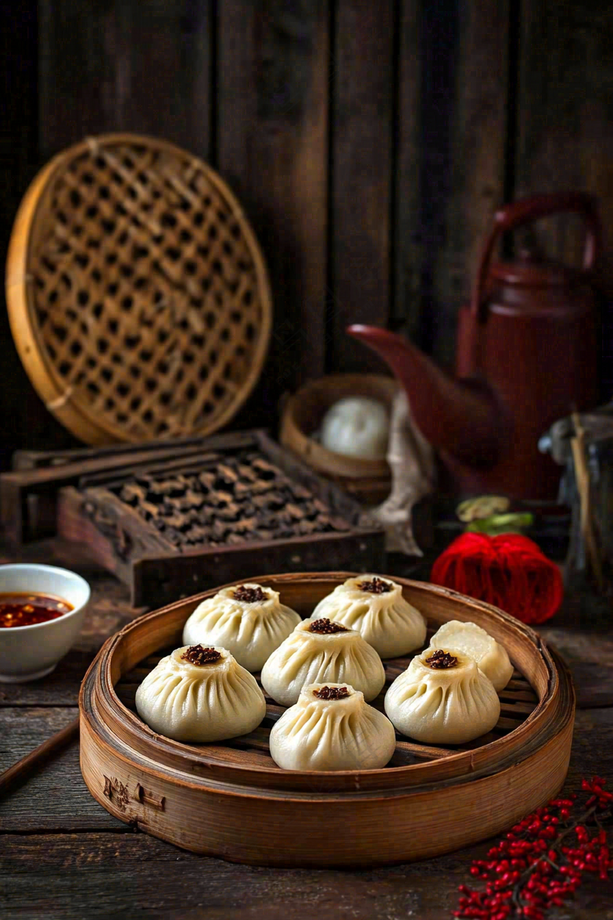 小笼包汤包肉包面食美食摄影图