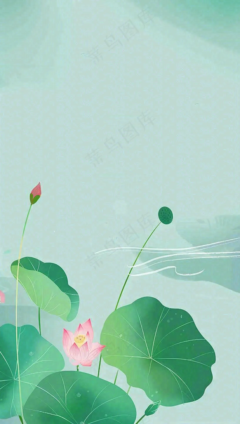 夏天荷花荷叶清凉小清新淡雅小暑大暑处暑插画背景