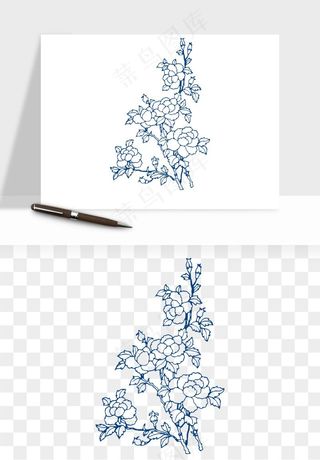 青花瓷花纹花卉图案png免抠