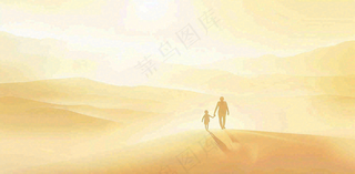 父亲节爸爸和孩子剪影亲情温馨插画背景