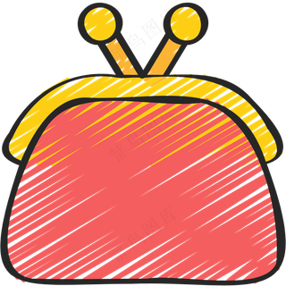 红色可爱零钱包 铅笔手绘图标icon