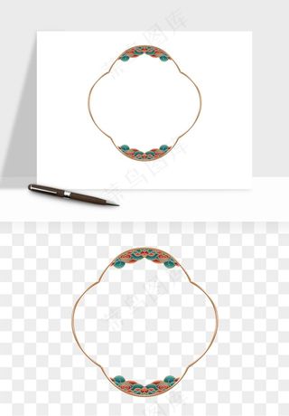 国潮风祥云浪花圆形矩形边框png免抠