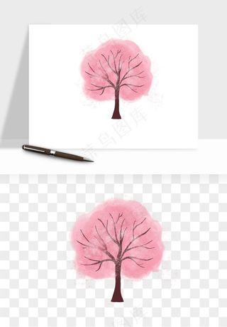 手绘浪漫花树桃花树png免抠