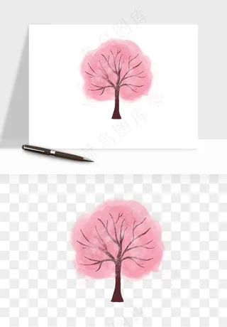 手绘浪漫花树桃花树png免抠