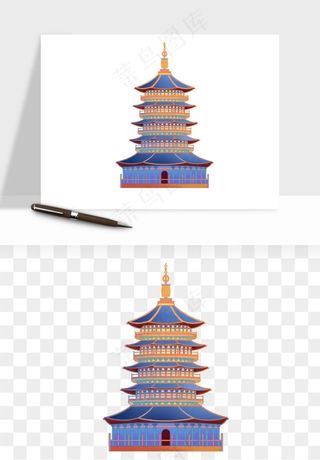 国潮高塔古塔楼建筑png免抠