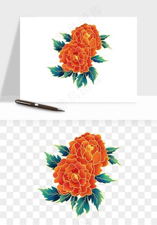 手绘国潮牡丹花花卉图案png免抠