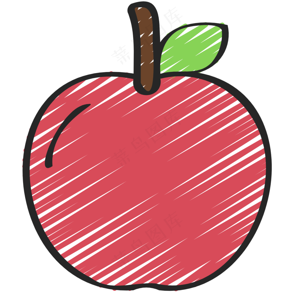红色苹果 铅笔手绘图标icon