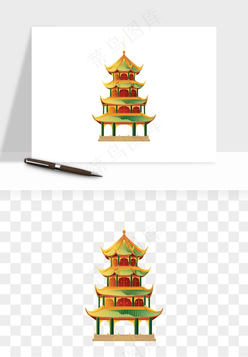 国潮风古建筑古楼古塔鼓楼psd,png免抠图