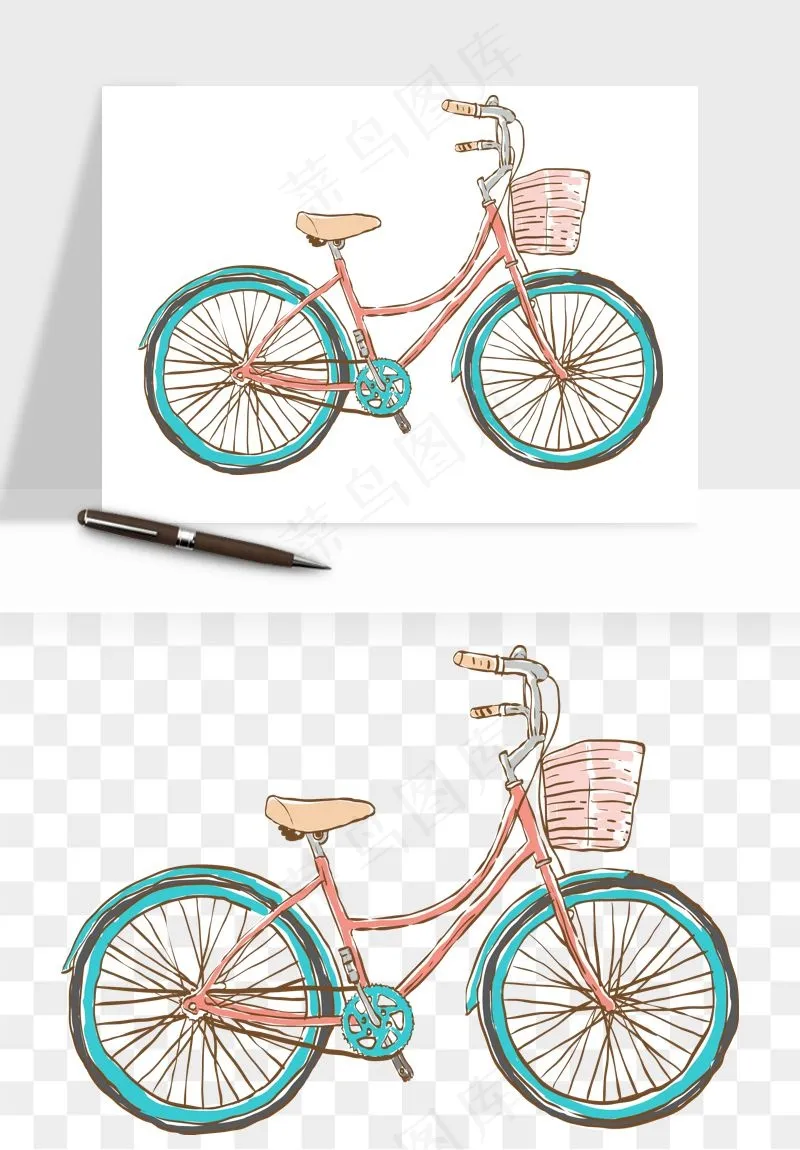 手绘自行车情侣人物png免抠