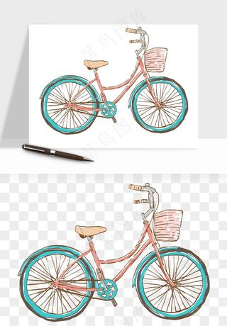 手绘自行车情侣人物png免抠