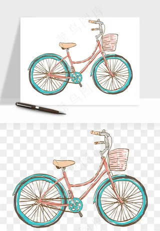 手绘自行车情侣人物png免抠