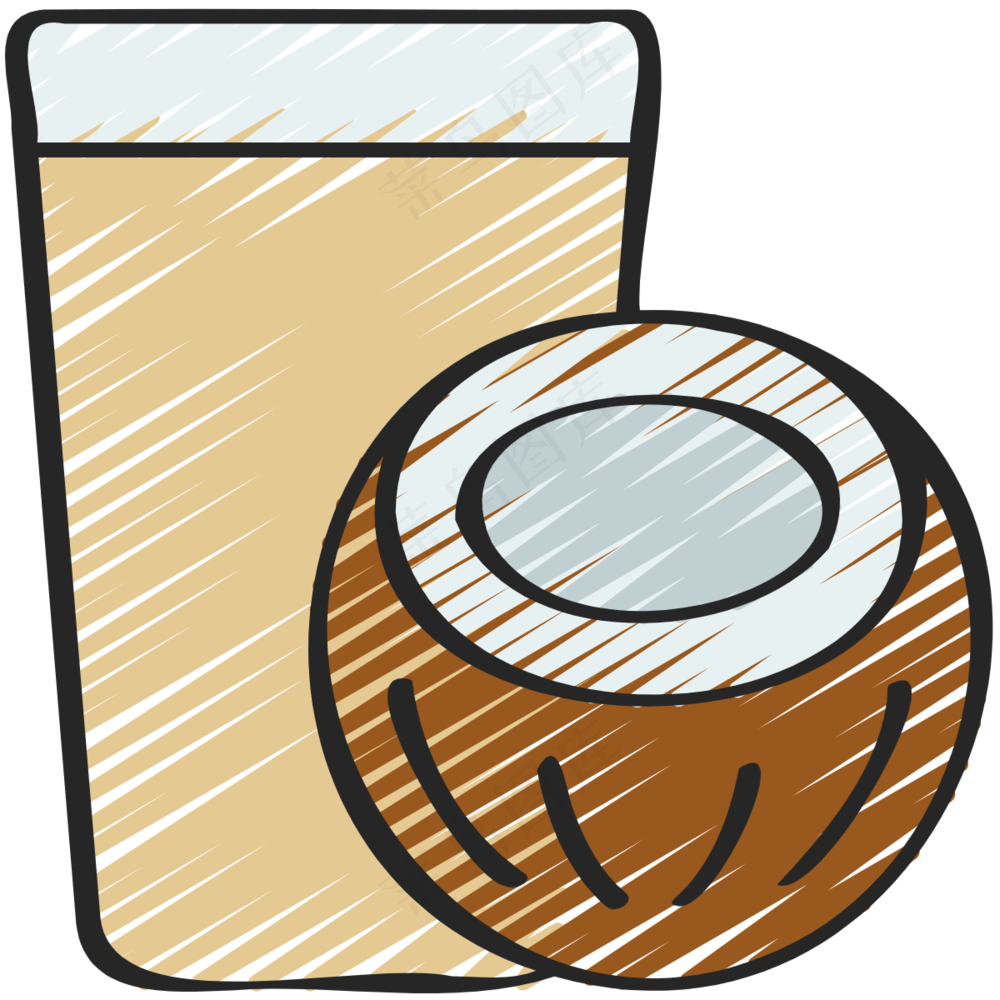 椰子汁 饮料 绿色健康食品 铅笔手绘图标icon