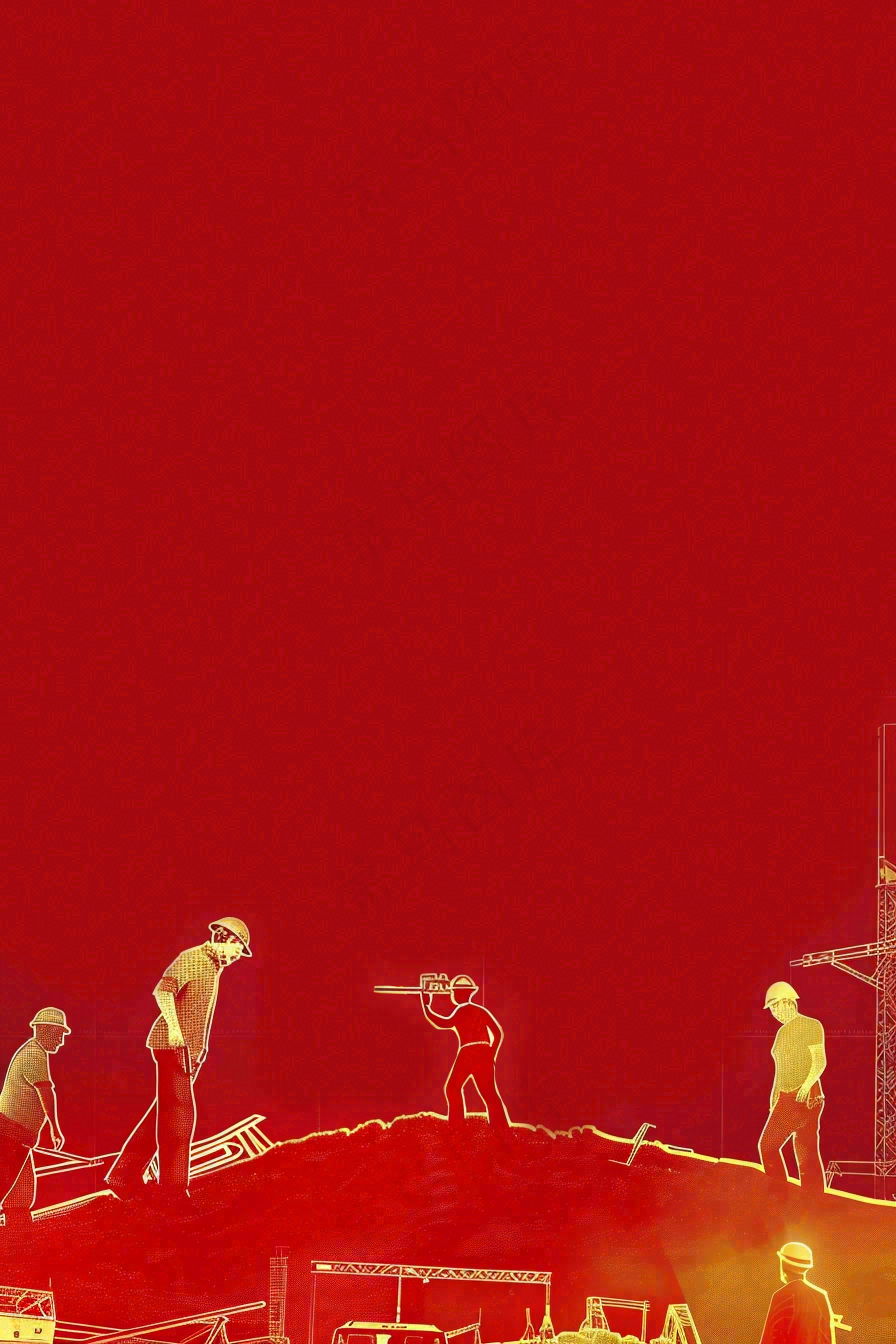 红色工地指挥工人职业人物剪影劳动节插画背景