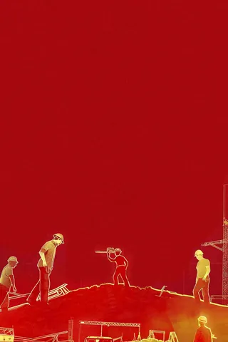 红色工地指挥工人职业人物剪影劳动节插画背景