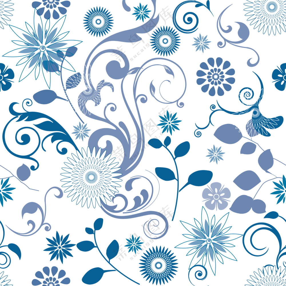四方无缝拼接花纹花朵图案免抠图片