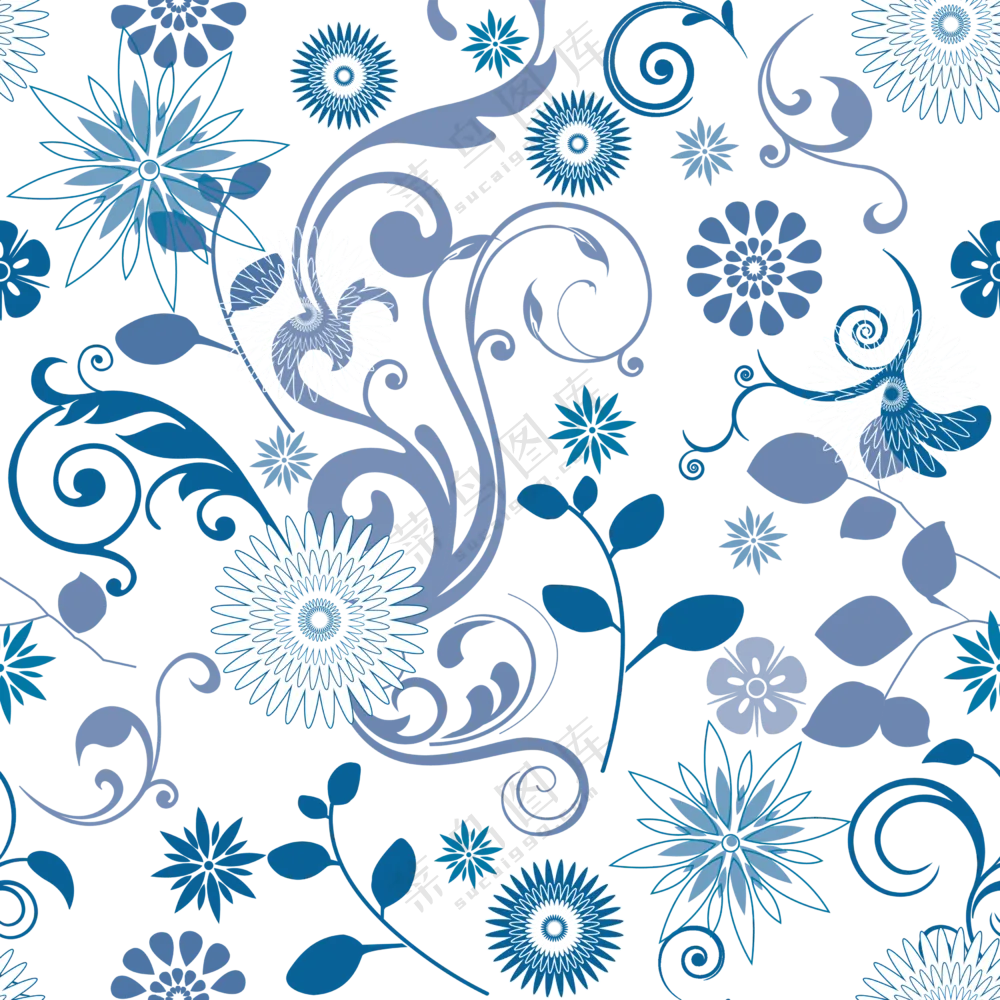 四方无缝拼接花纹花朵图案免抠图片