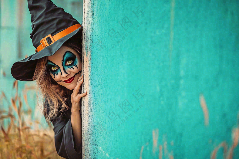 疯狂万圣节搞怪装扮人物女巫摄影图