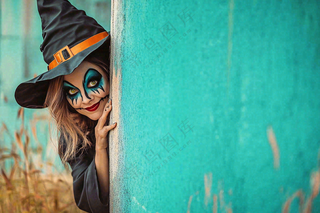 疯狂万圣节搞怪装扮人物女巫摄影图