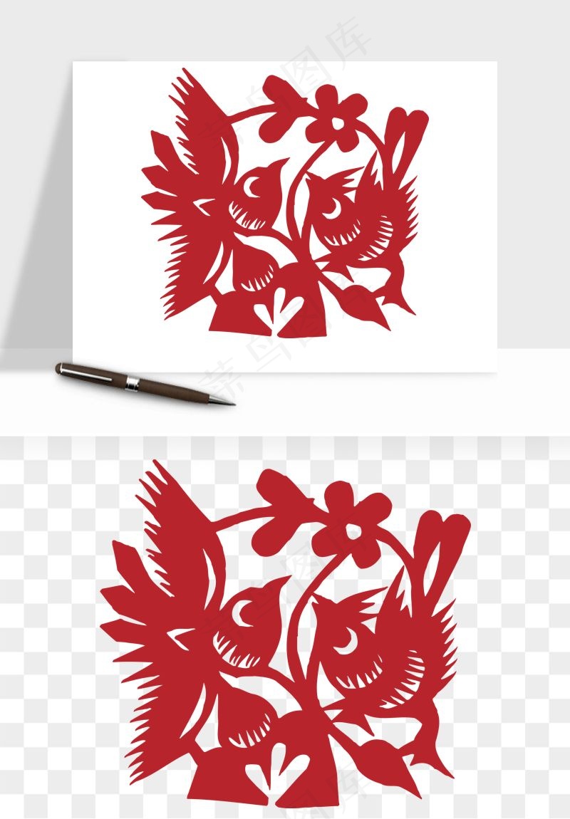 传统花鸟动物剪纸png免抠
