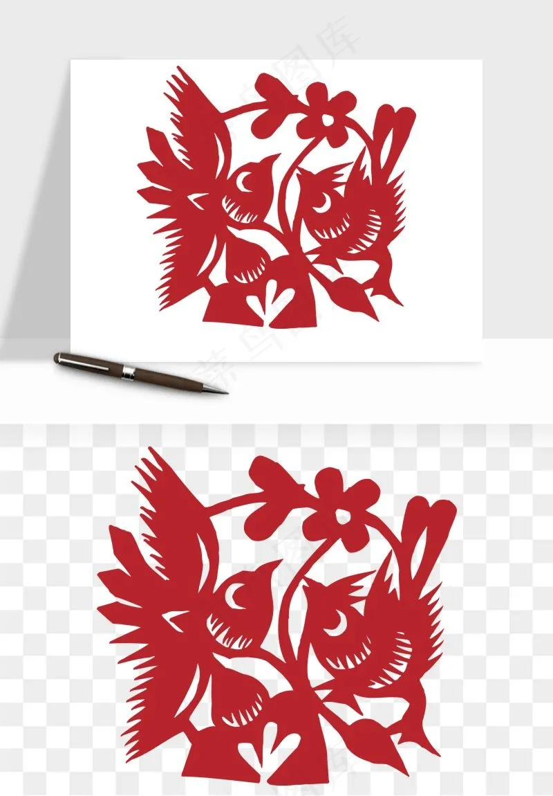 传统花鸟动物剪纸png免抠