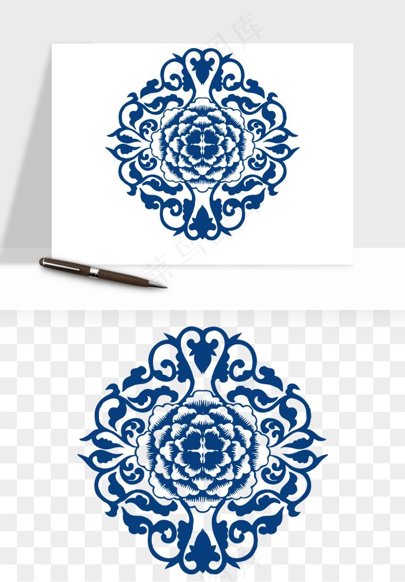青花瓷花纹花卉图案png免抠