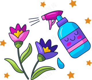给花喷水 浇花 美式多巴胺插画 免抠透明底