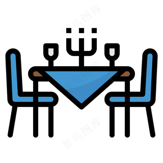 晚宴餐桌 线性色彩图标