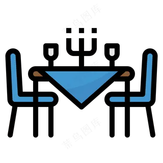 晚宴餐桌 线性色彩图标