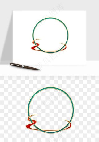 国潮风祥云浪花圆形矩形边框png免抠