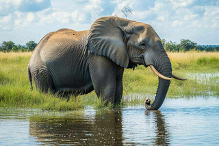 非洲大草原大象象群野生动物保护动物摄影图