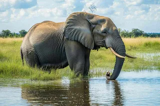 非洲大草原大象象群野生动物保护动物摄影图
