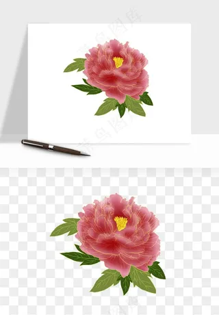 手绘国潮牡丹花花卉图案png免抠