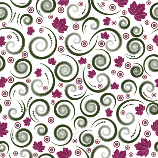 紫色树叶与螺旋线无缝图案免抠素材