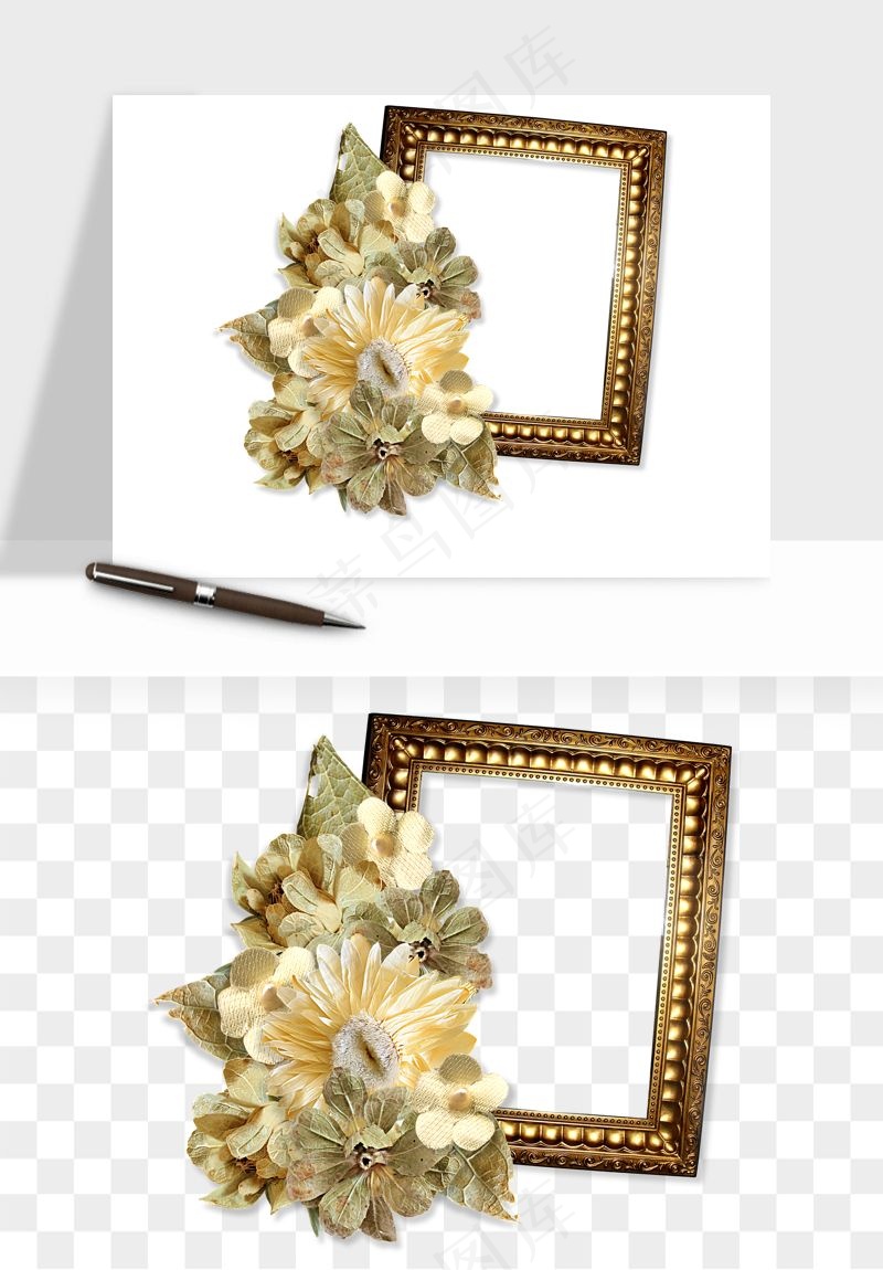 复古花卉相框欧式png免抠