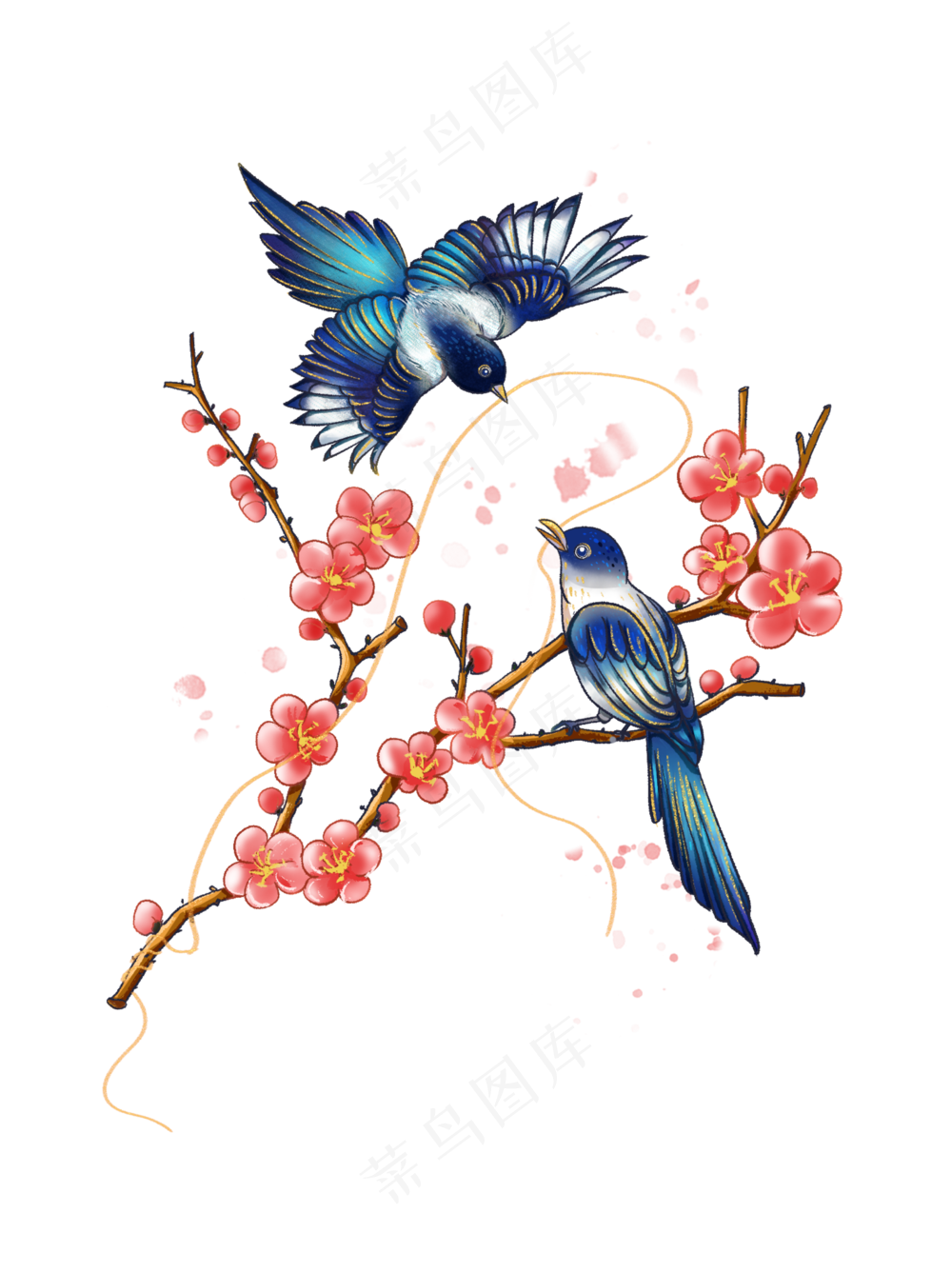 卡通漫画喜鹊比翼鸟