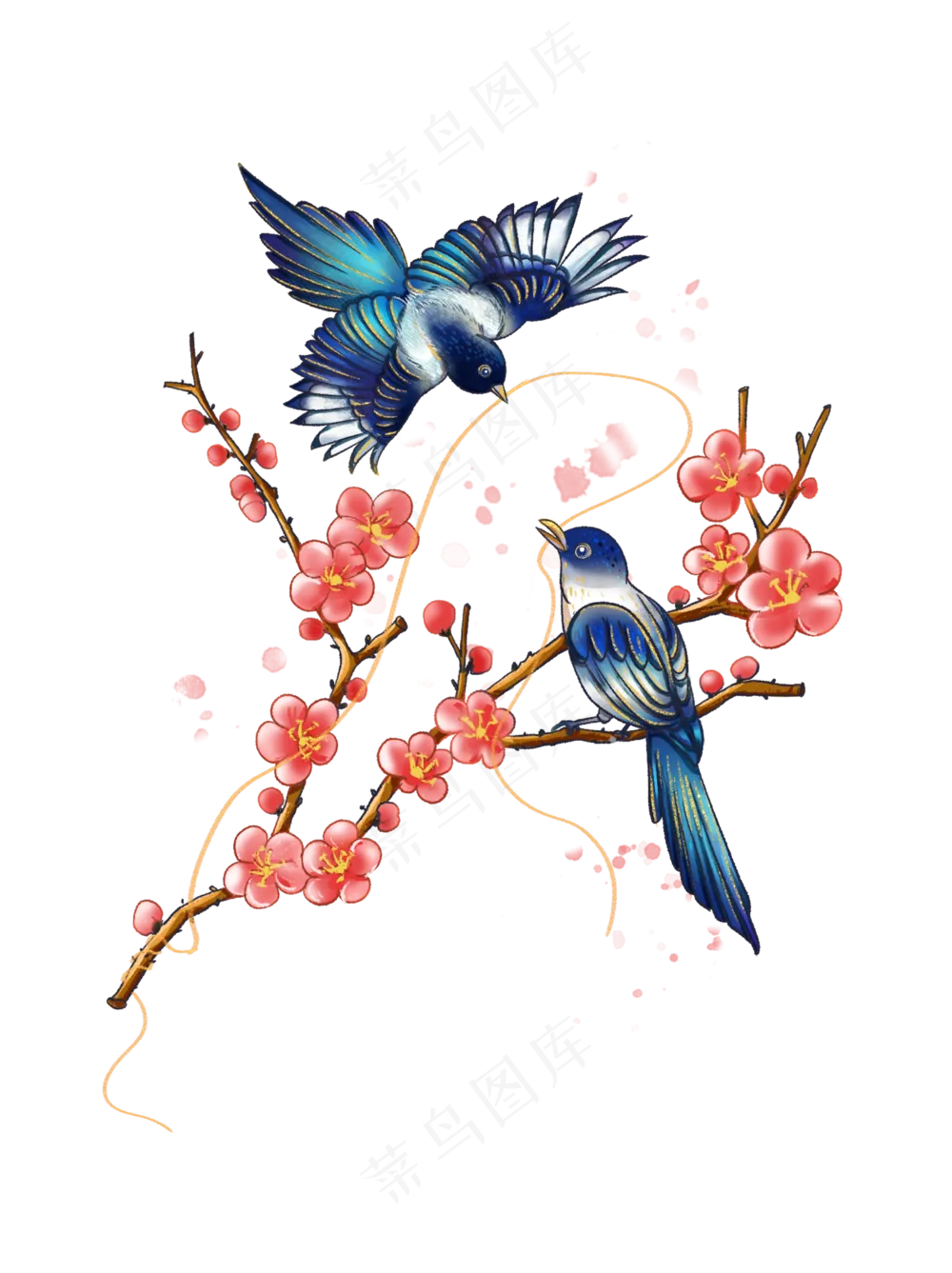 卡通漫画喜鹊比翼鸟