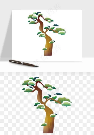 国潮松树松枝松叶png免抠