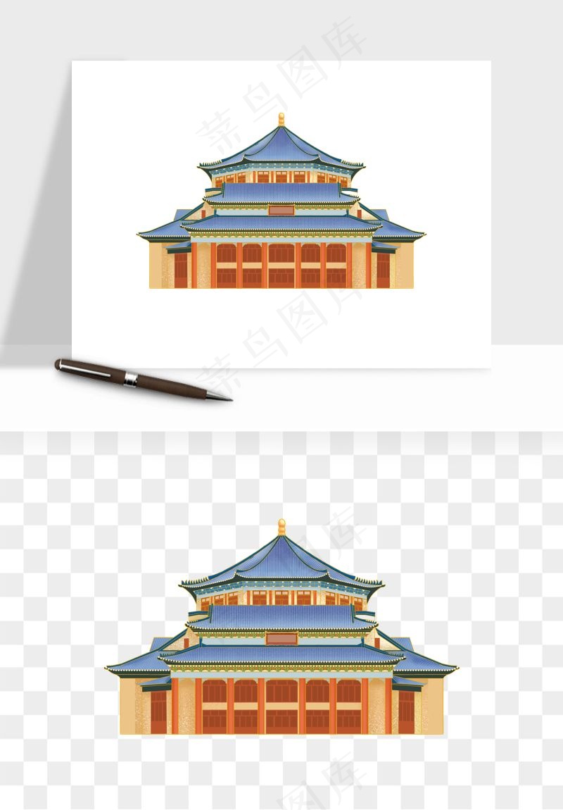 国潮风古建筑古楼古塔鼓楼psd,png免抠图