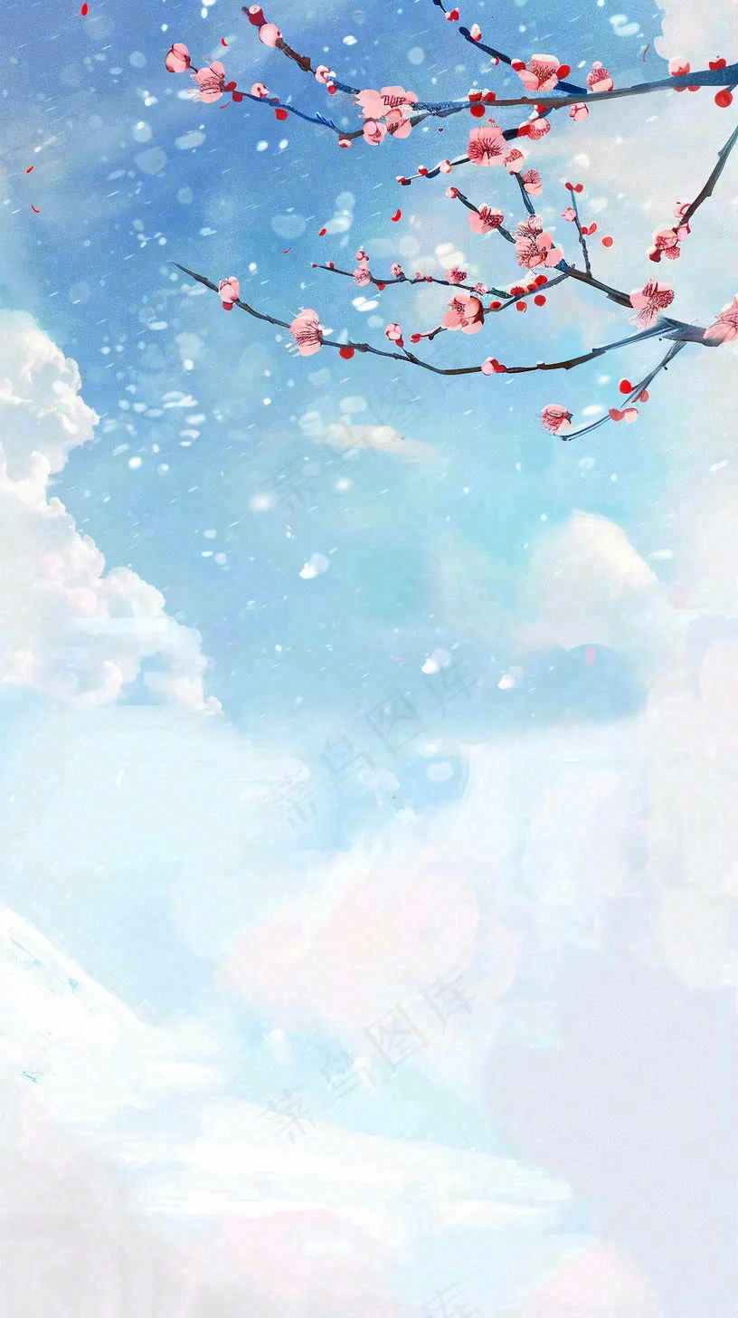 冬天白雪覆盖寒冷唯美雪景小寒插画背景