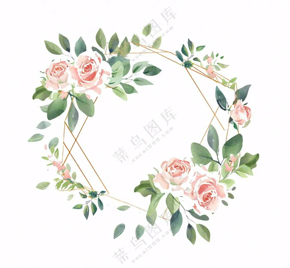 玫瑰花花环边框插画免抠