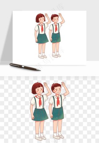 手绘学生少先队png免抠