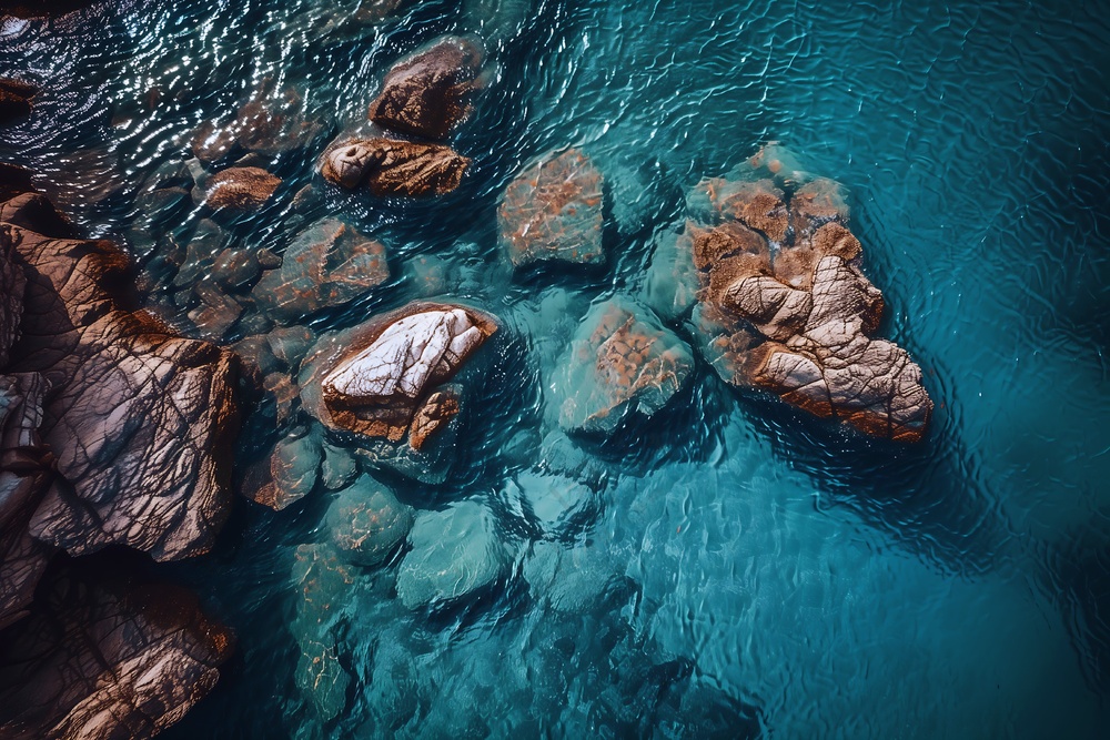 海岸清澈见底海水岩石