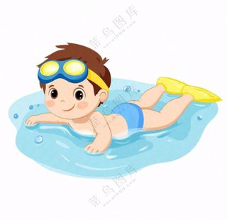 学习游泳的学生儿童卡通插画免抠